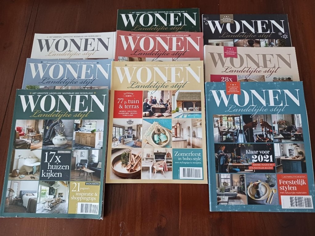 9 stuks magazines Wonen Landelijke stijl, Ophalen, Zo goed als nieuw, Interieur en Design