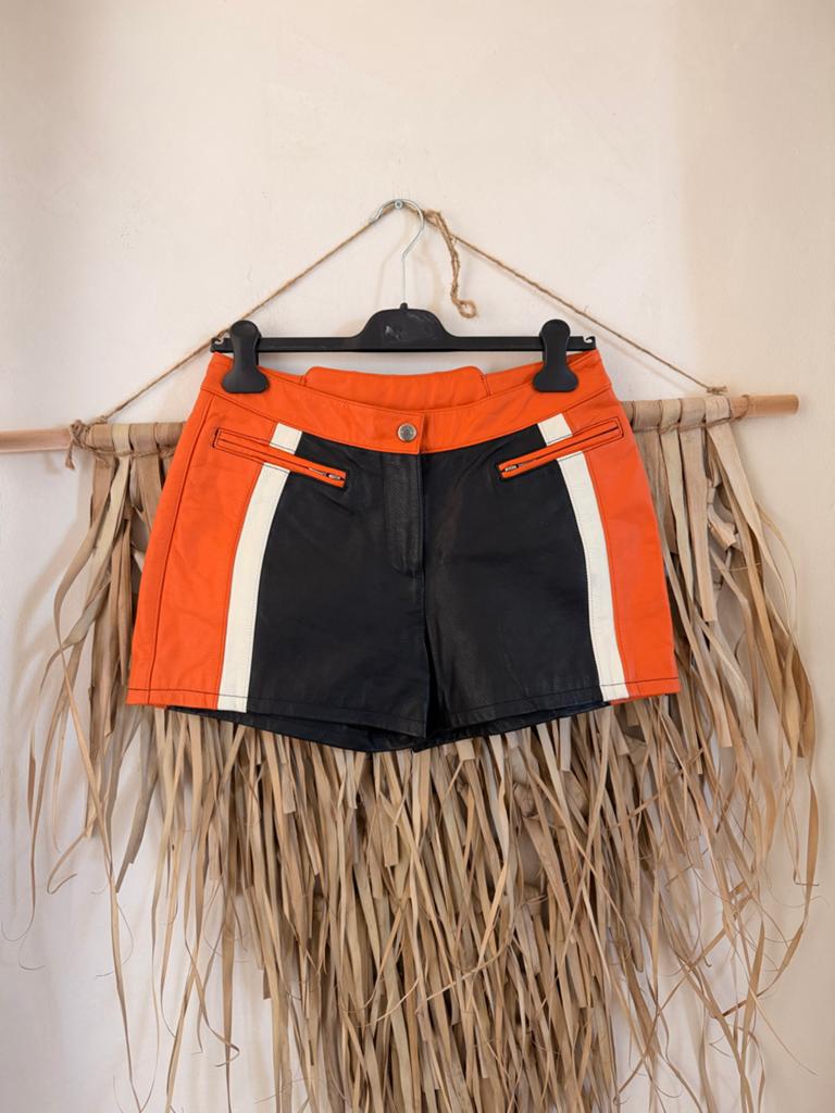 Harley-Davidson Leren Shorts - Oranje/Zwart/Wit maat 36, Kort, Zwart, Nieuw, Ophalen of Verzenden