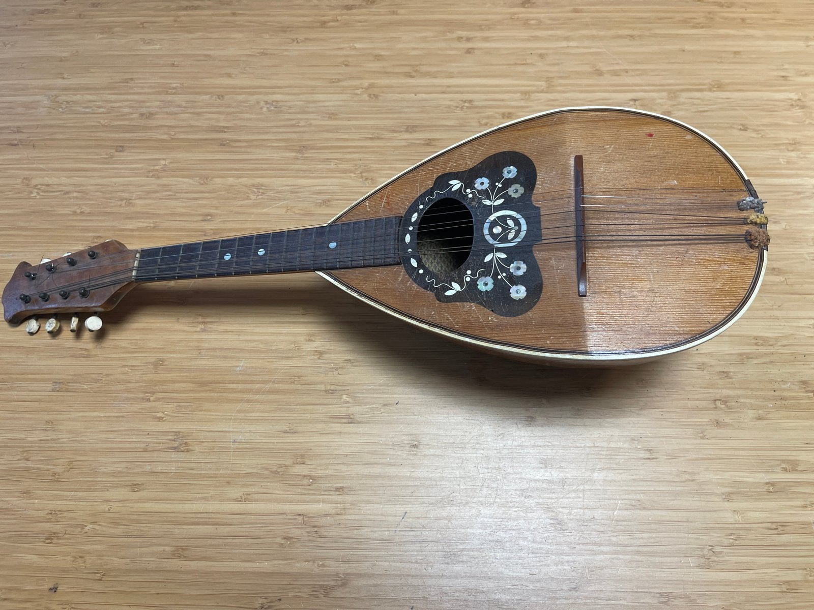 Vintage Mandoline met parelmoer inleg, Ophalen of Verzenden, Gebruikt, Overige typen