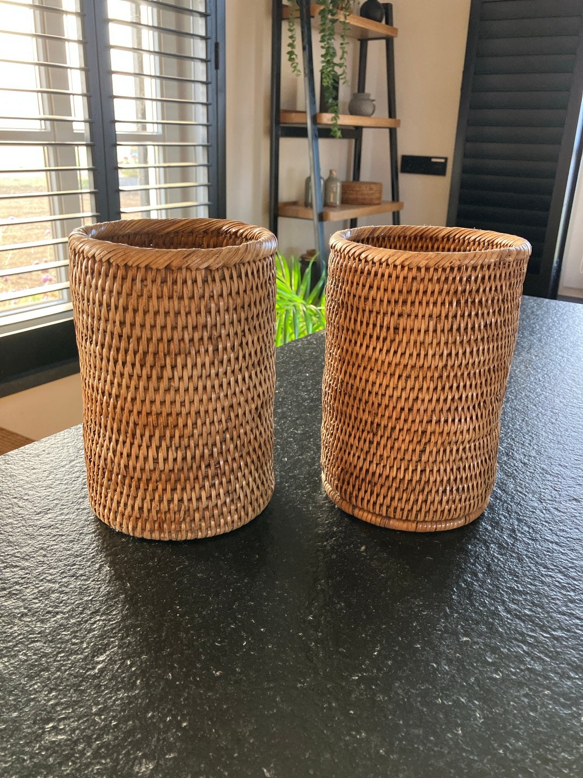Set van 2 birma rieten planten mandjes, Ophalen of Verzenden, Natuurlijk materiaal, Bruin, Landelijk