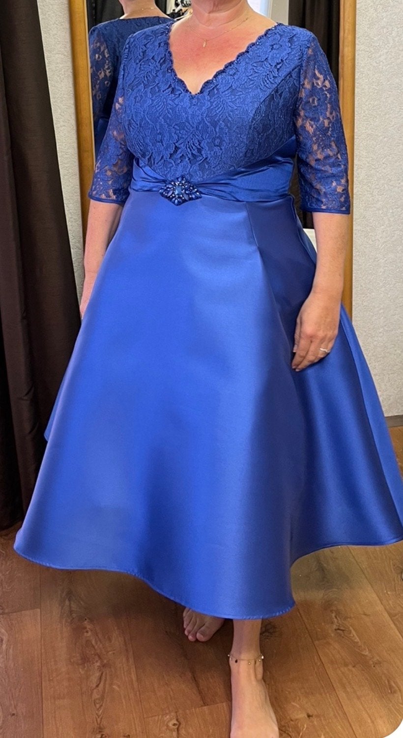 Royal blauwe cocktailjurk/trouwjurk maat 46-48, Ophalen, Blauw, Maat 46/48 (XL) of groter, Zo goed als nieuw