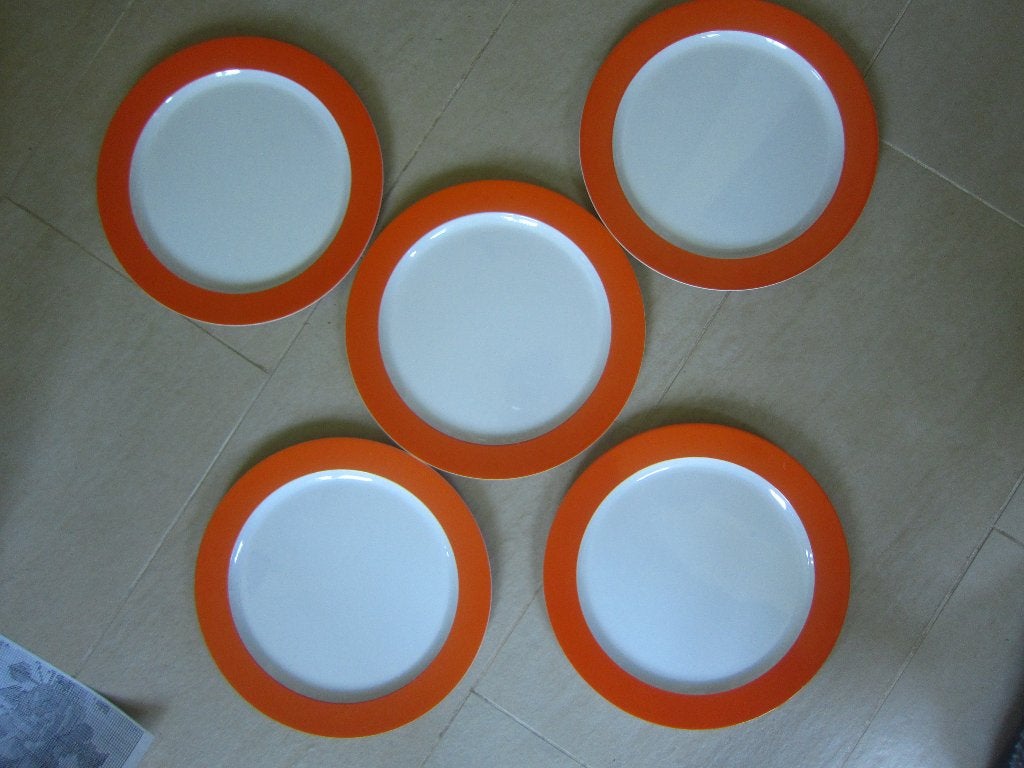 camping servies mepal dinerborden wit met oranje rand 26 cm, Ophalen of Verzenden, Zo goed als nieuw