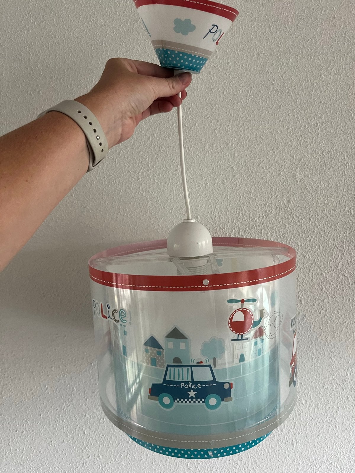 Kinderlamp met voertuigen - Politie, brandweer, helikopter, Ophalen of Verzenden, Zo goed als nieuw, Kunststof