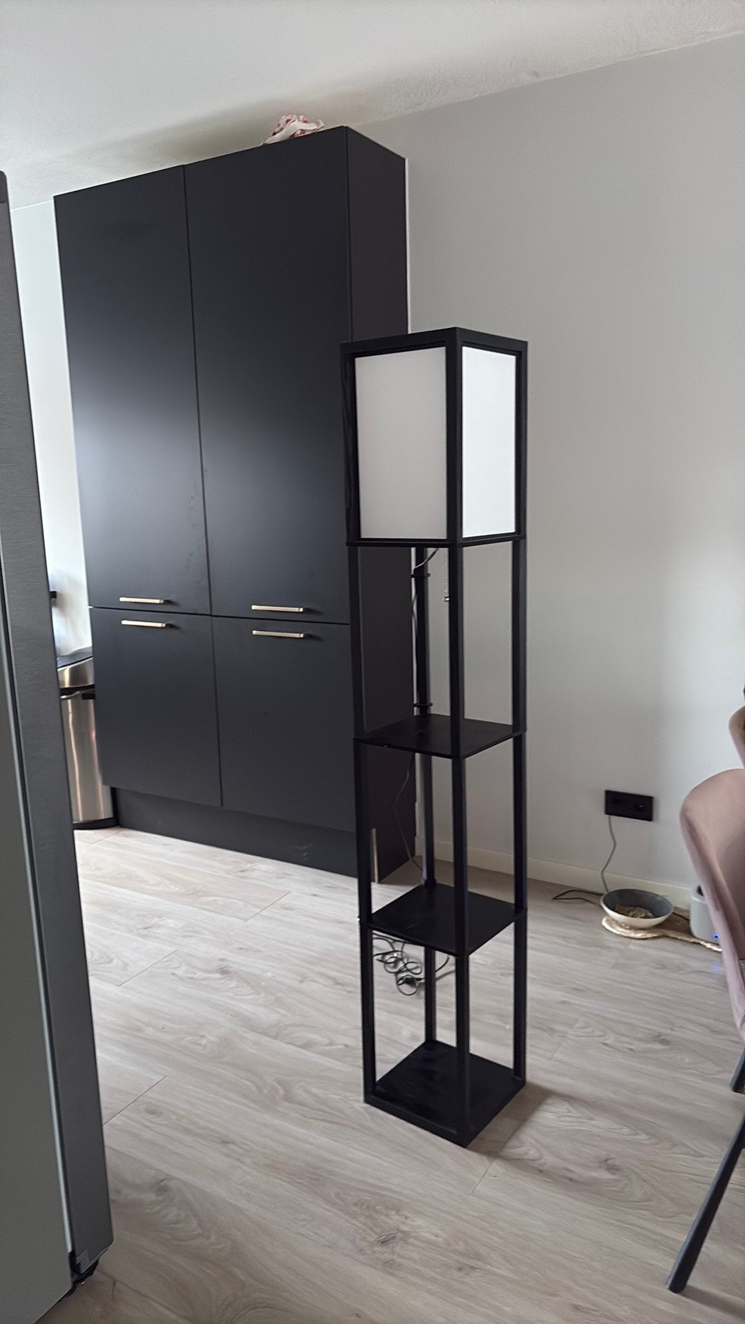 Moderne staande lamp met planken - Zwart, Ophalen, E27 (groot), Zo goed als nieuw, Metaal