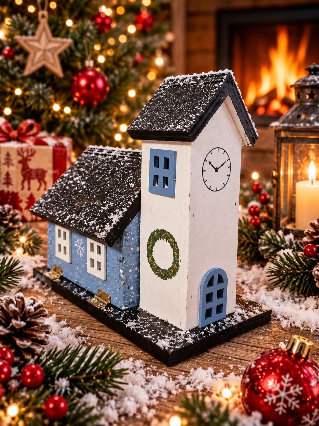 Prachtig Handgeschilderd Houten Kerstkerkje / Kerstdorp (, Ophalen of Verzenden, Nieuw