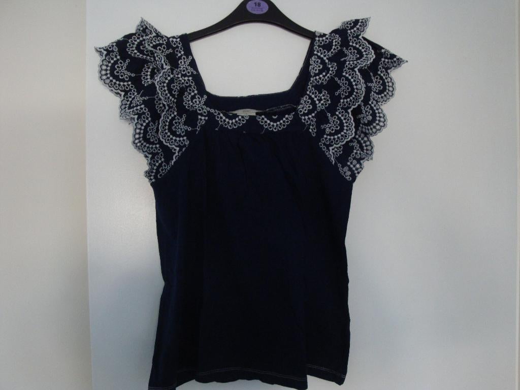 Donker blauw EDC broderie anglaise shirt. Maat S., Kleding | Dames, Blauw, Ophalen of Verzenden, Zo goed als nieuw, Korte mouw