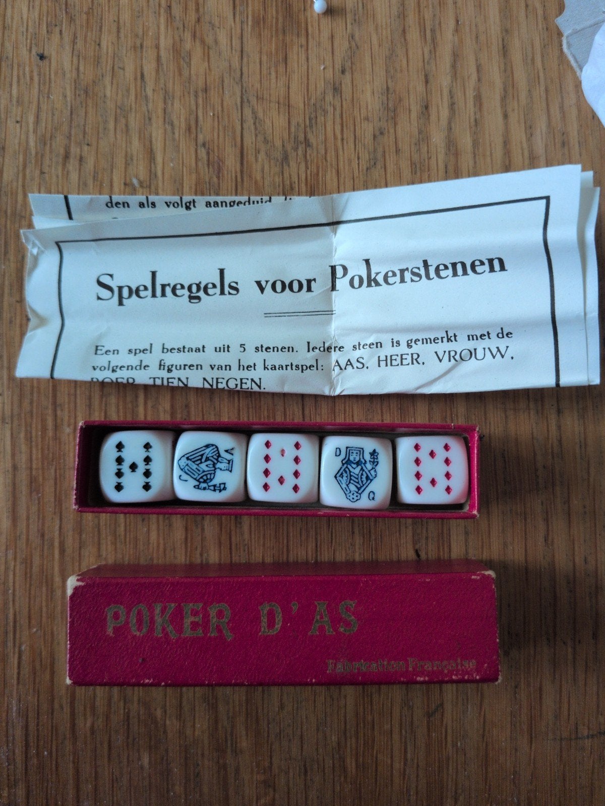 Vintage Poker D'As dobbelstenen met spelregels, Een of twee spelers, Ophalen of Verzenden, Gebruikt, Fabrication Française