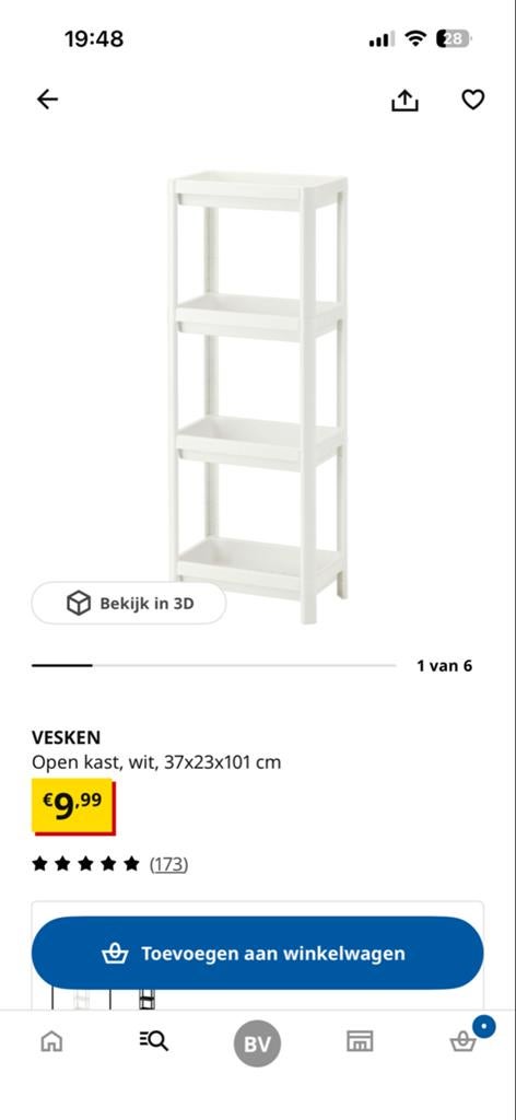 IKEA VESKEN Open kast, wit, 37x23x101 cm (gedemonteerd), Ophalen of Verzenden, Gebruikt