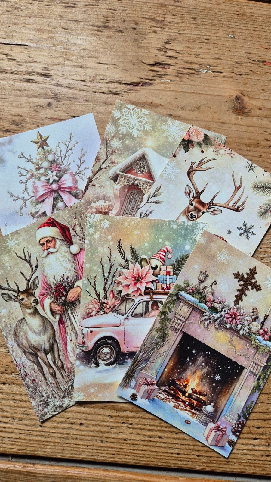 Ephemera 6 kaartjes voor scrapbook kerst roze, Ophalen of Verzenden, Nieuw, Papier of Karton, Overige merken