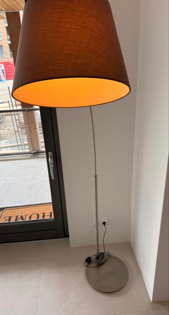 Design booglamp / vloerlamp – inox look met grote kap, Ophalen, Zo goed als nieuw, 150 tot 200 cm
