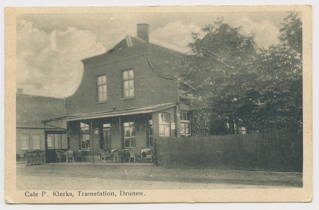 Drunen tramstation remise café uitgave foto Zwijndrecht, Verzenden, 1920 tot 1940, Gelopen, Noord-Brabant