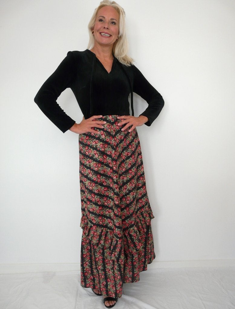 *Abfab Vintage Katoenen 70's Maxi Jurk 38*, Maat 38/40 (M), Zwart, Ophalen of Verzenden, Zo goed als nieuw