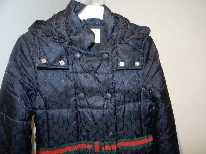 Gucci warme lange jas monogram print rood groen strik 12 Y, Gebruikt, Gucci, Jas, Verzenden