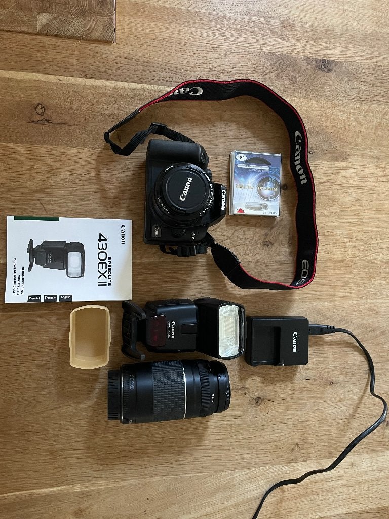 Canon 1000D + speedlite 430EXll + polarisatie filter +zoom, Audio, Tv en Foto, Fotocamera's Digitaal, Ingebouwde flitser, Gebruikt