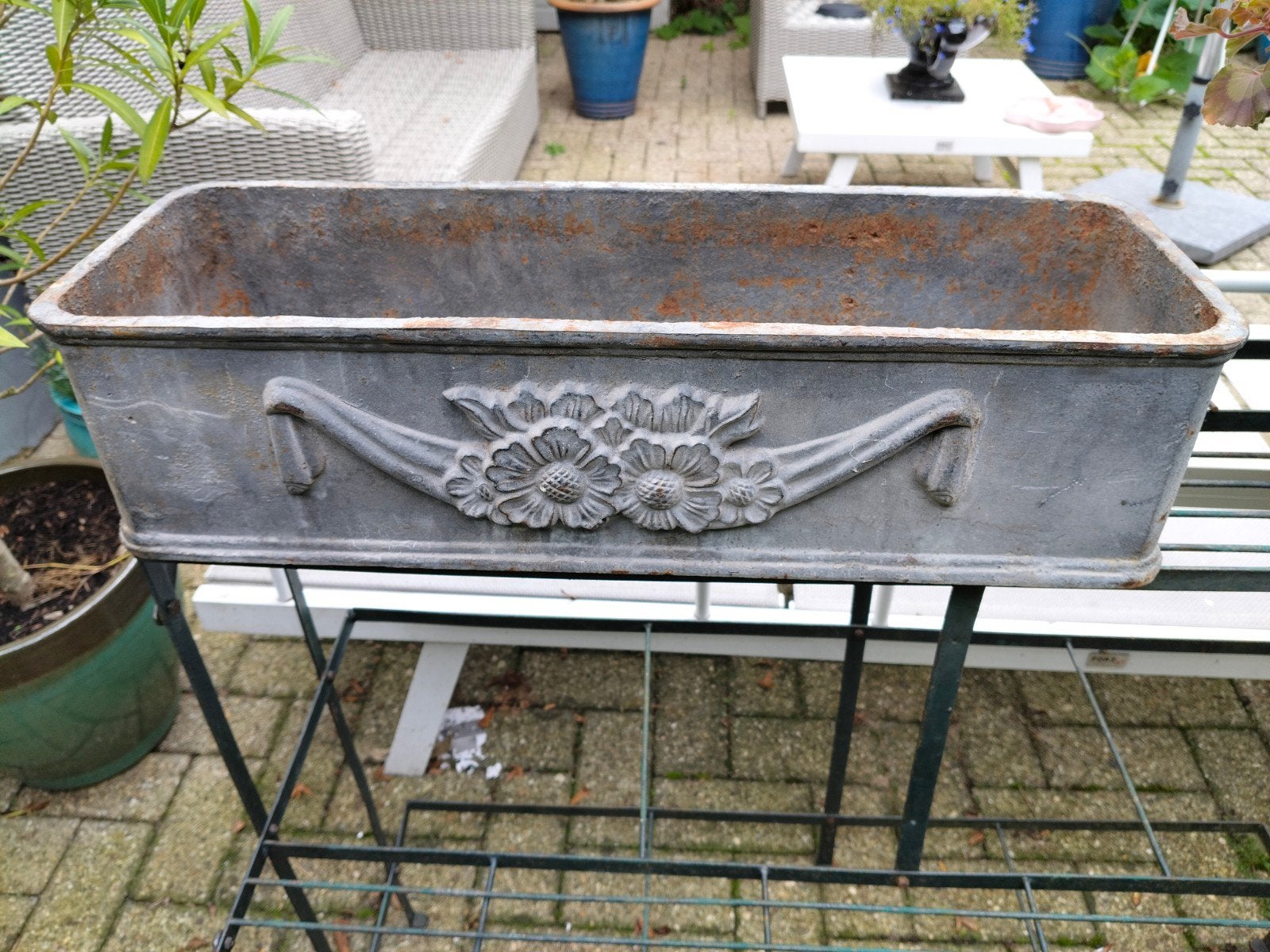 Gietijzer jardinière Frans  antiek bloembak, Ophalen, Gebruikt, Minder dan 30 cm, Rond