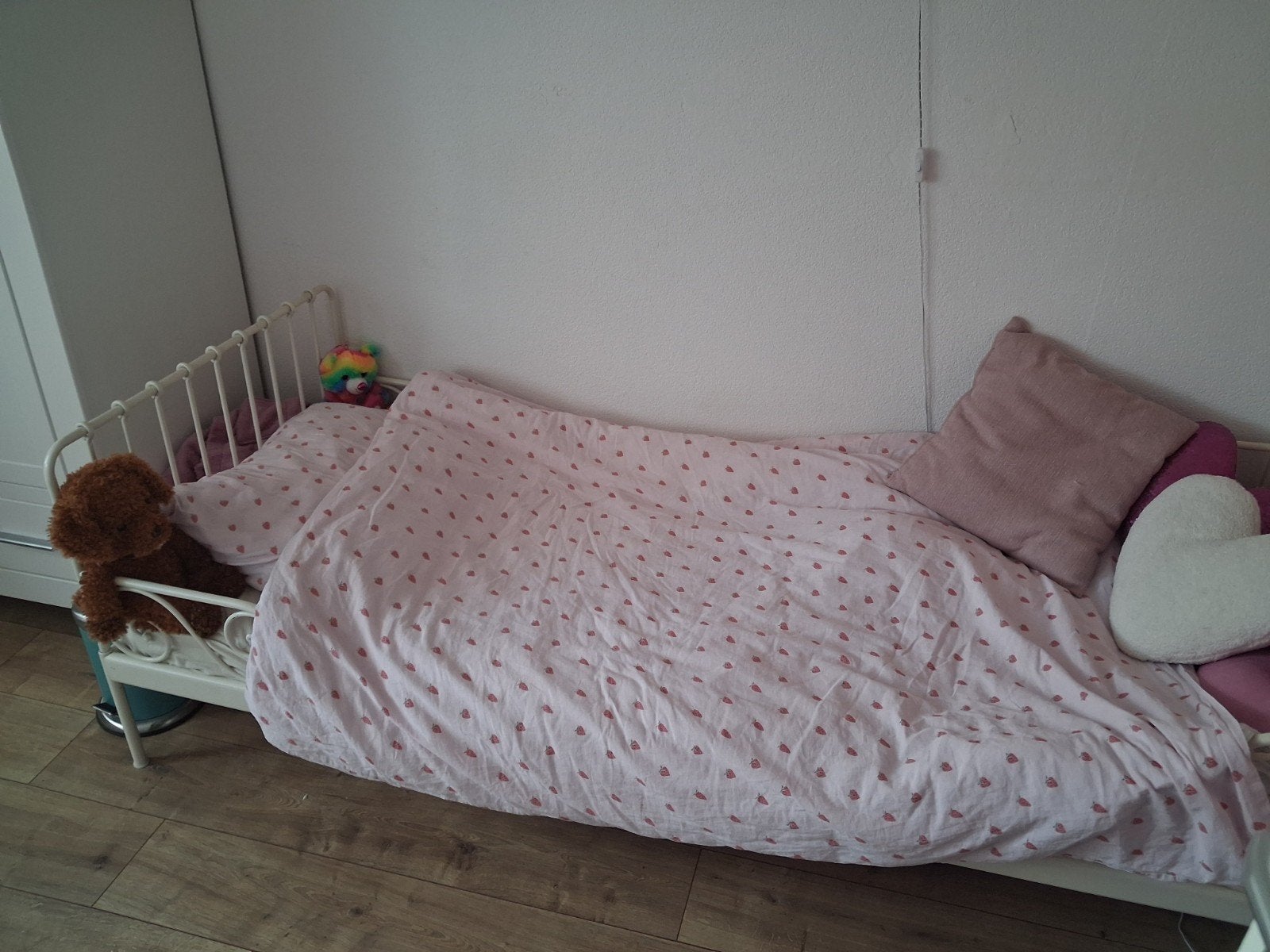 Wit Ikea Minnen meegroeibed met matras, Ophalen, Verstelbaar, Eenpersoons, Wit