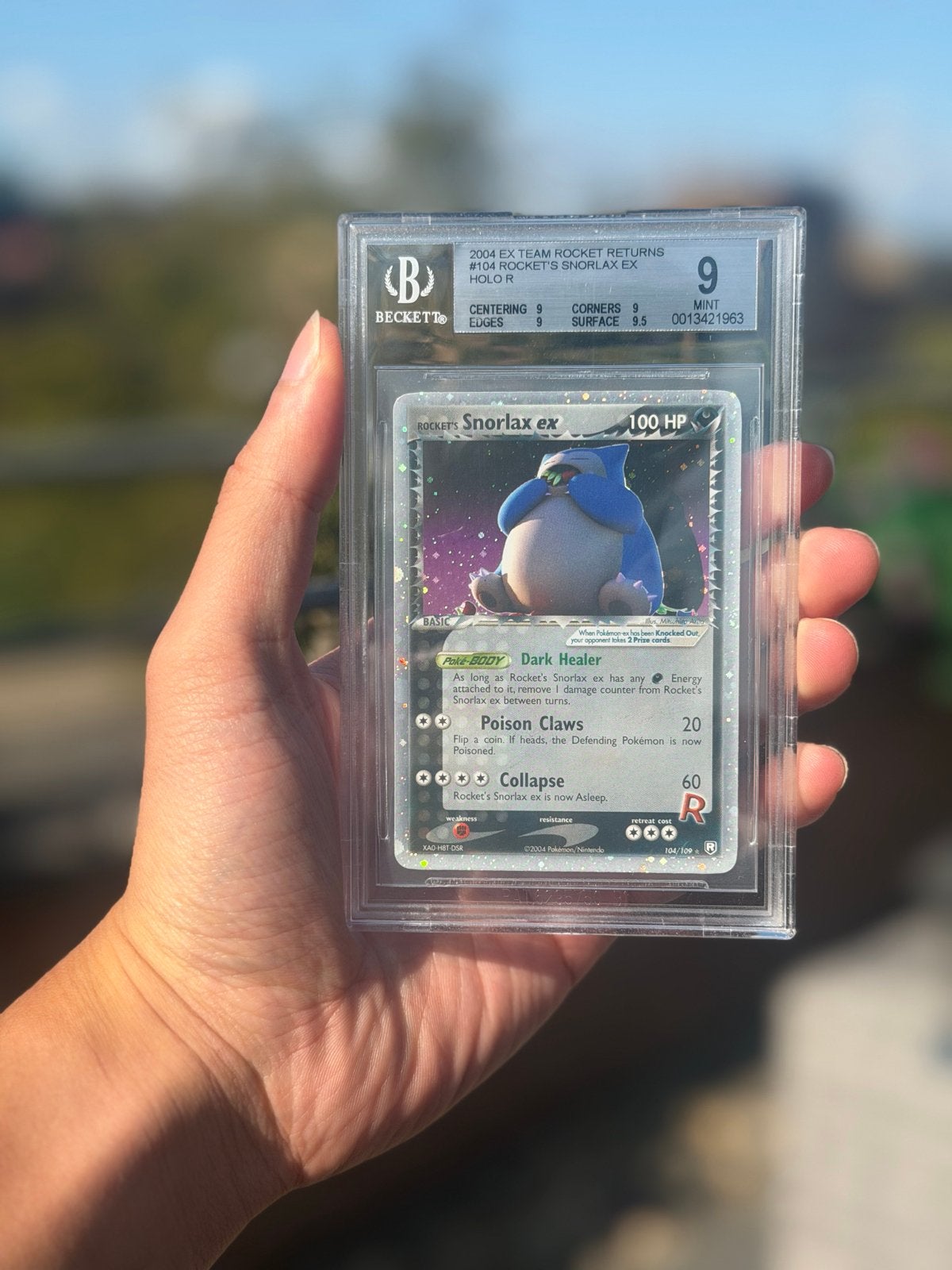 Team Rocket Returns Snorlax ex 104 BGS 9 Pokémon Kaart, Ophalen of Verzenden, Zo goed als nieuw, Losse kaart