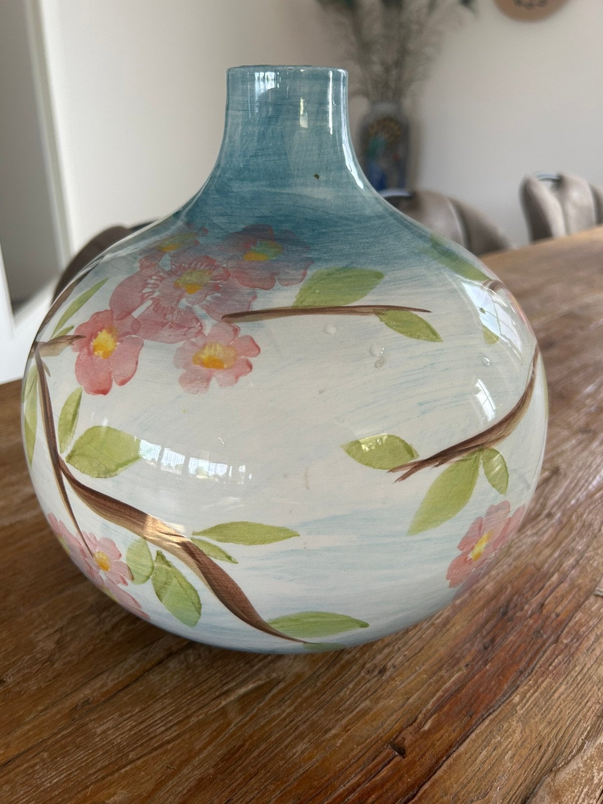 Decoratieve vaas met vogel en bloesem, Ophalen of Verzenden