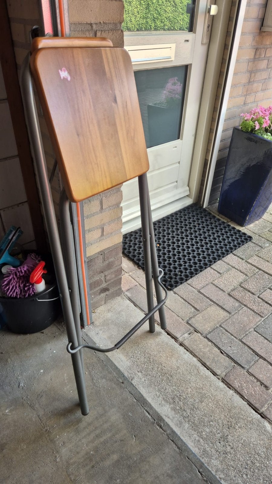 Opvouwbare kruk/stoel met houten zitting en rugleuning, Gebruikt, Overige kleuren, Ophalen of Verzenden, Eén
