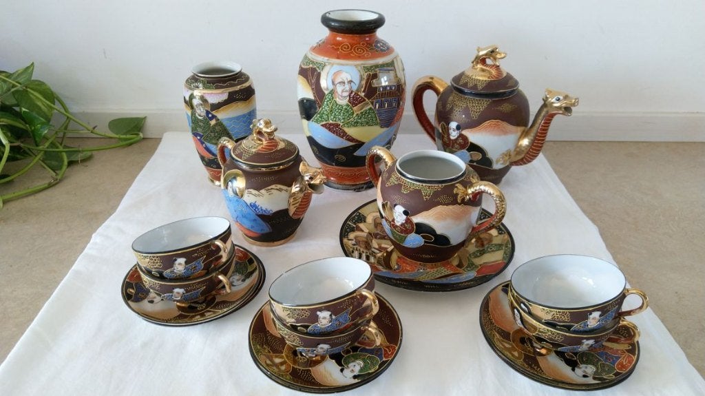 Antiek Japans Satsuma theeservies en vazen, Antiek en Kunst, Ophalen