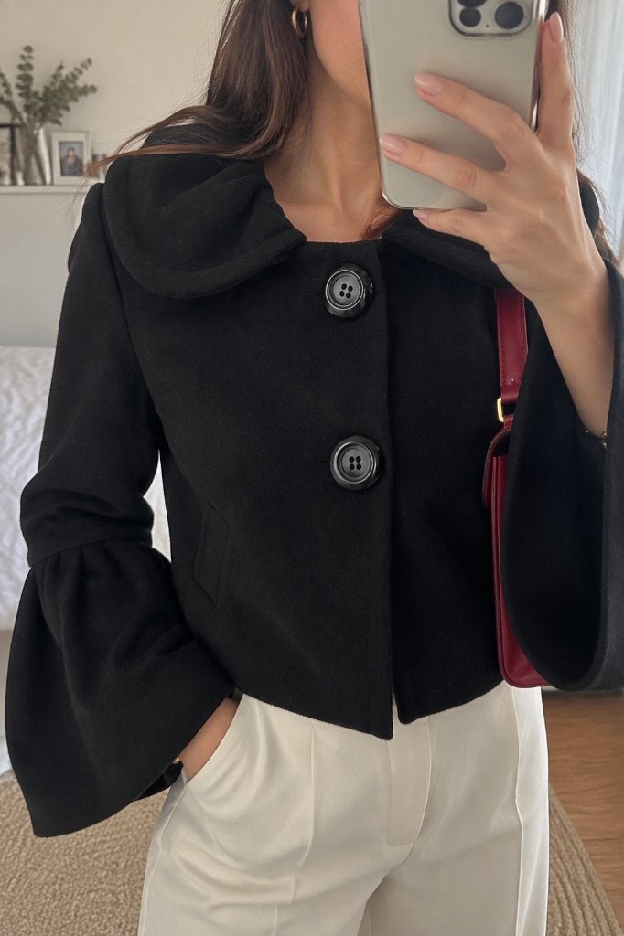 Wollen Cropped Jasje Bolero Klokmouwen - Vrouwen - Maat M 38, Maat 48/50 (M), Zwart, Ophalen of Verzenden, Zo goed als nieuw