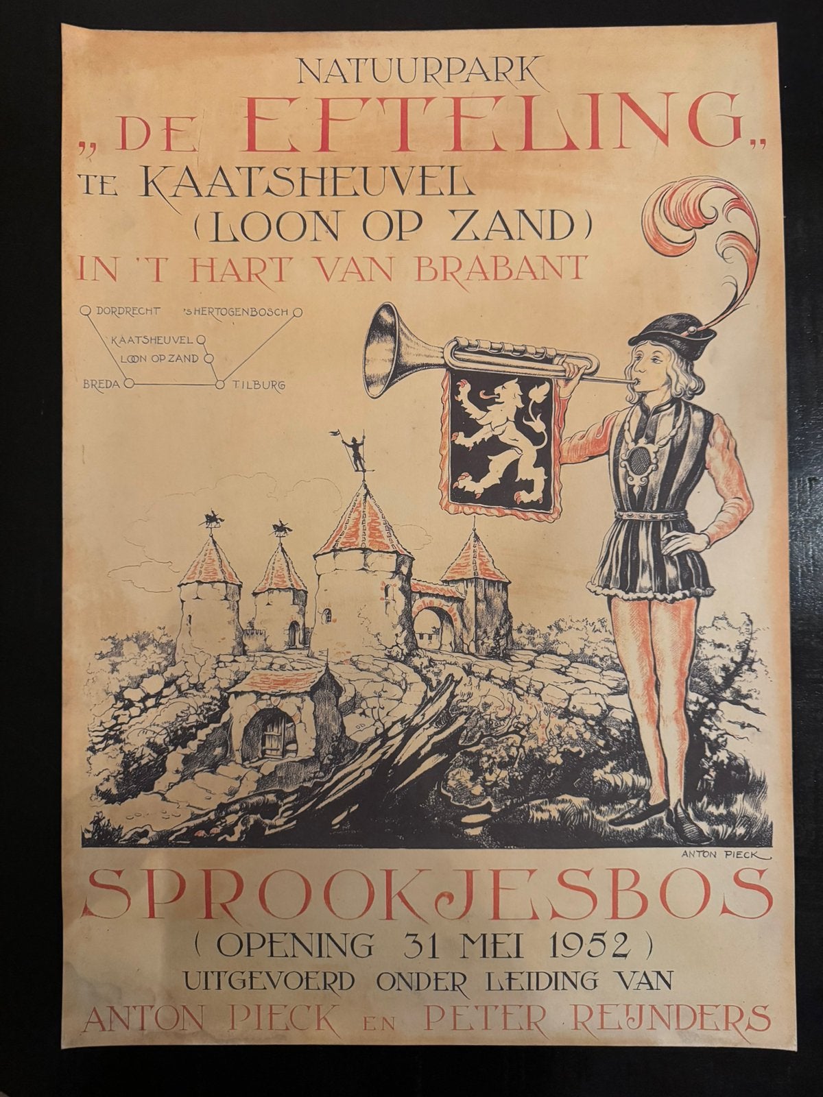 Efteling Anton Pieck affiche 1952 – Sprookjesbos, Ophalen of Verzenden, Gebruikt, Overige typen