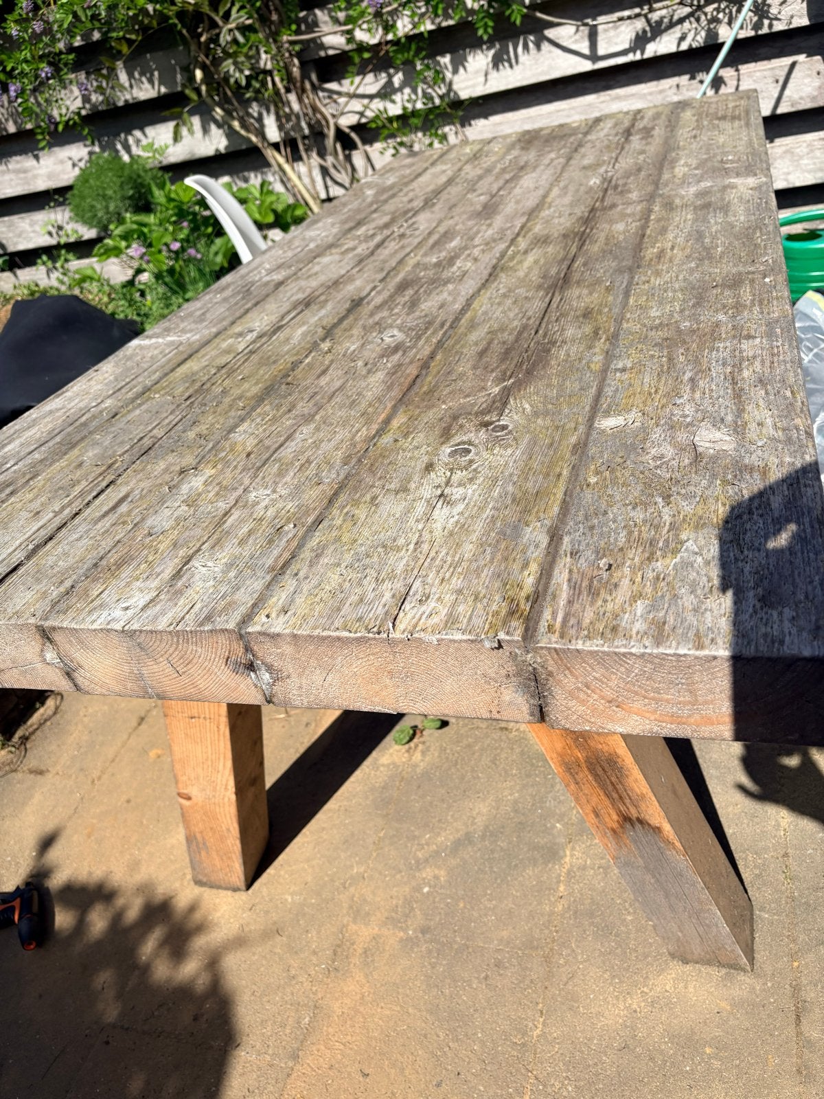 Robuuste houten tuintafel - Gebruikt, Tuin en Terras, Tuintafels, Gebruikt, Rechthoekig, Hout, Ophalen