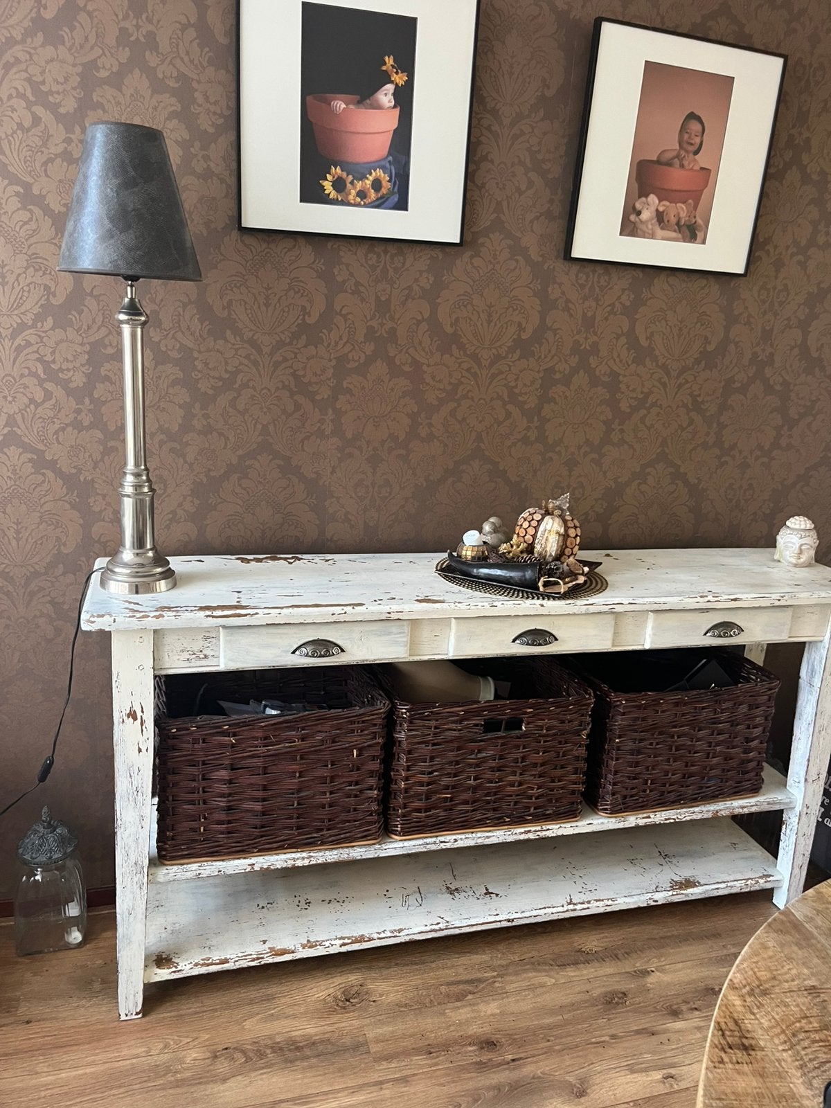 Vintage white wash sidetable, Ophalen, Gebruikt, Vintage, 150 tot 200 cm