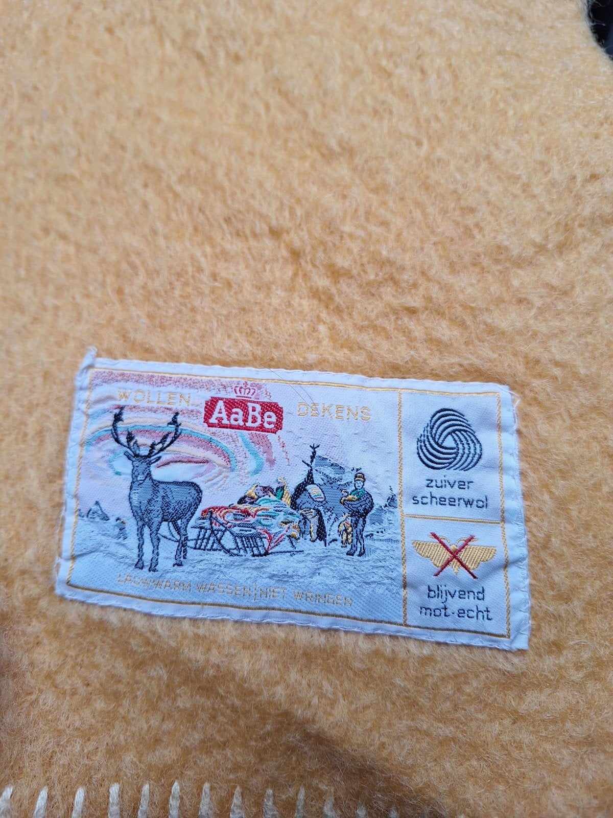 Vintage Aabe wollen deken - zuiver scheerwol, Overige merken, Gebruikt, Oranje, Ophalen of Verzenden