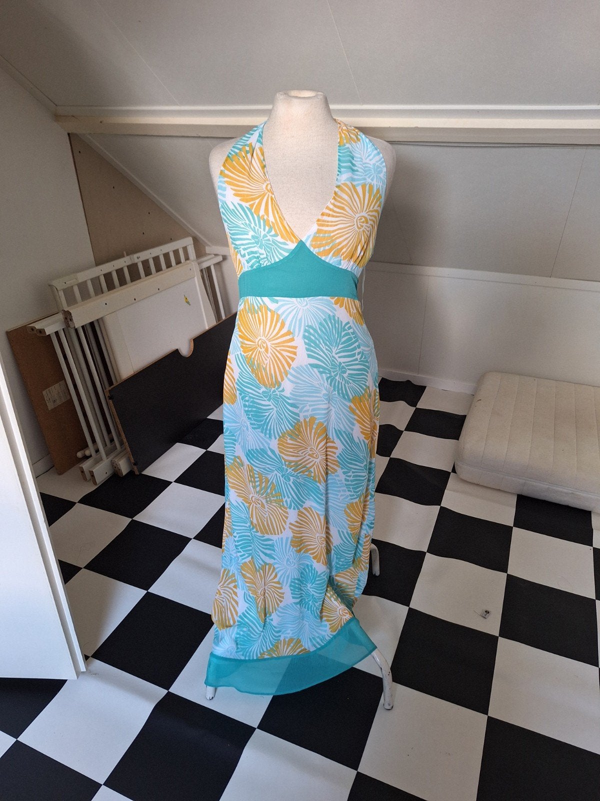 George Halter Maxi Jurk met Tropische Print - Maat 38, Maat 38/40 (M), Blauw, George, Ophalen of Verzenden