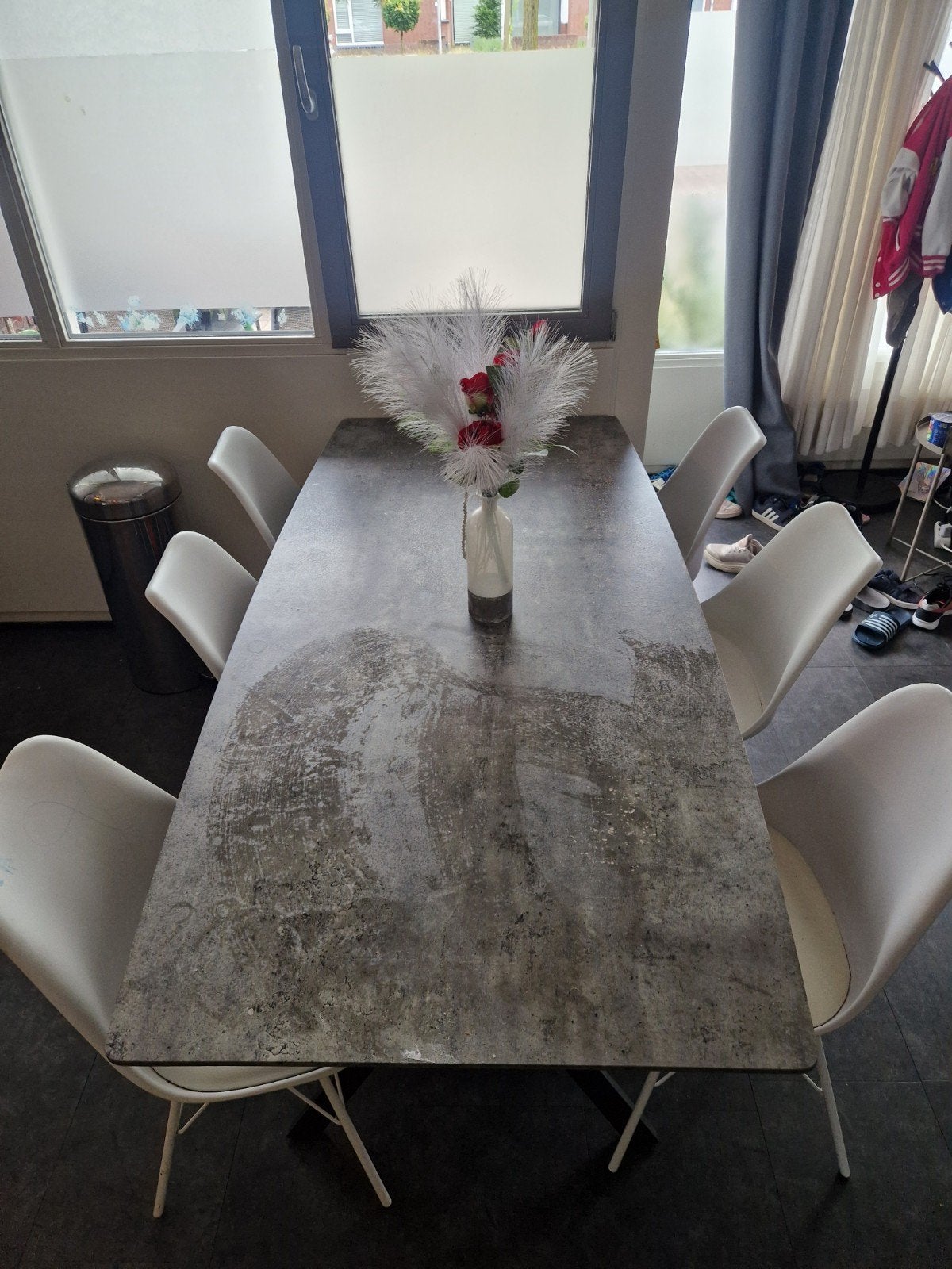 Eettafel met 6 stoelen - Modern design, Huis en Inrichting, Stoelen, Ophalen, Gebruikt, Wit, Modern