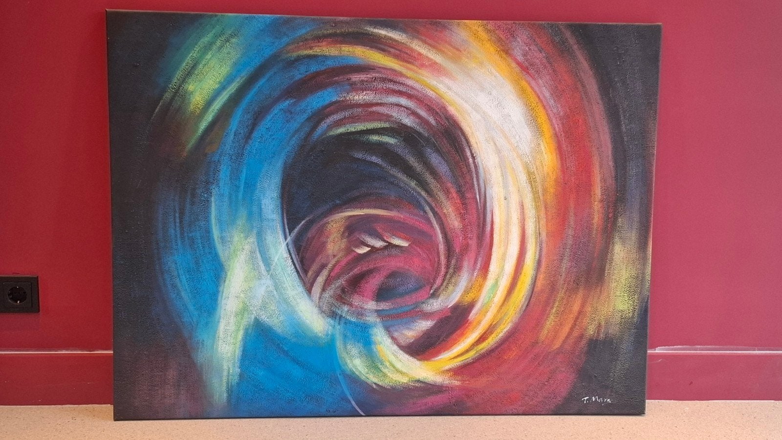 Abstract Schilderij - Kleurrijke Spiraal (115x85 cm), Ophalen