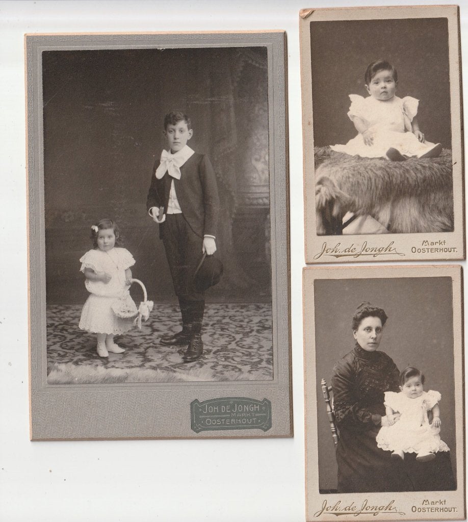 2 x CDV 1 x kabinetfoto door Joh. de Jong Oosterhout, Gebruikt, Verzenden, Foto, Voor 1940