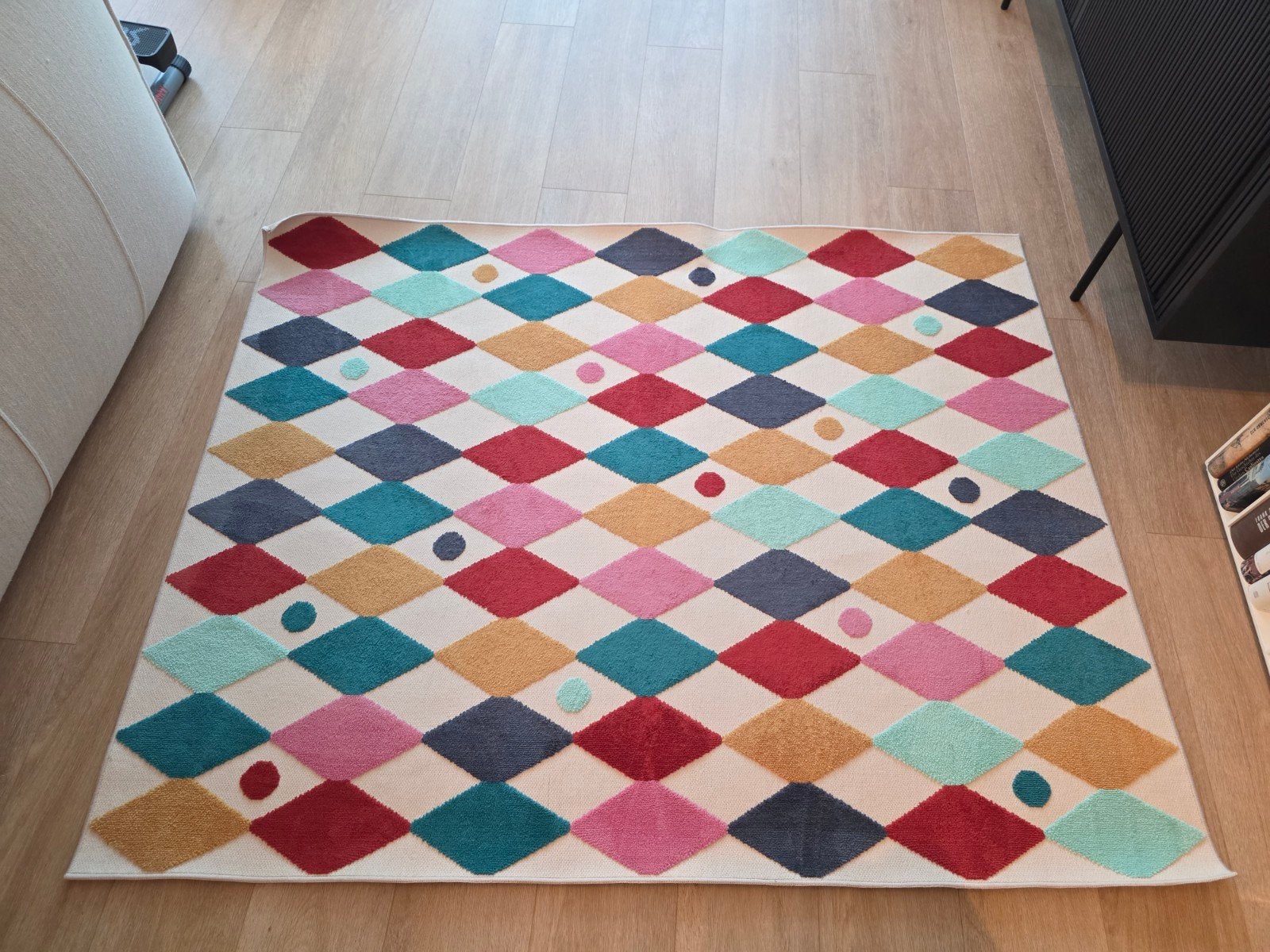 IKEA Vrolijk gekleurd vloerkleed met ruitpatroon, Ophalen, Geel, Gebruikt, Speels, Modern, Kinderkamer