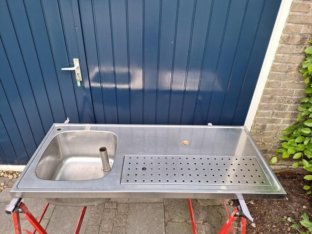 RVS lekblad met spoelbak 130x55 cm biertap tapblad mancave, Ophalen, Gebruikt, Overige merken