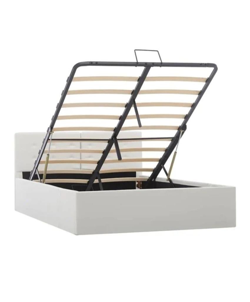 Bed 140x200 cm met matras en topper, Ophalen, Wit, Tweepersoons, 140 cm