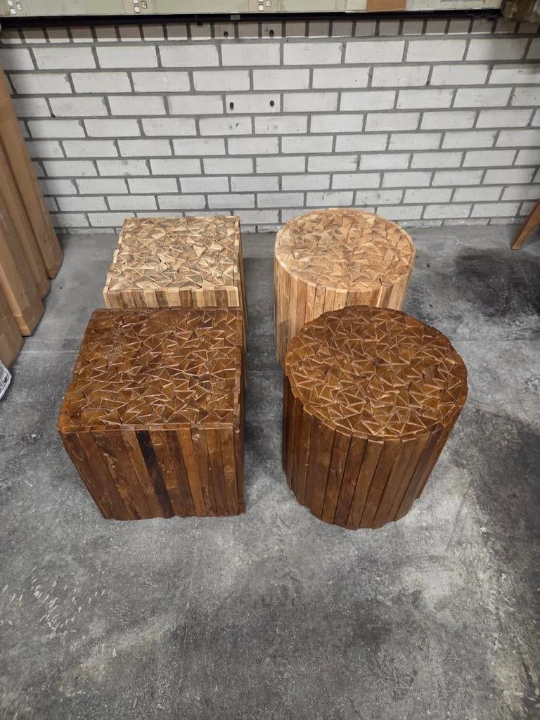 Teakhouten bijzettafels in verschillende vormen en maten, 45 tot 60 cm, Minder dan 55 cm, Nieuw, Ophalen of Verzenden