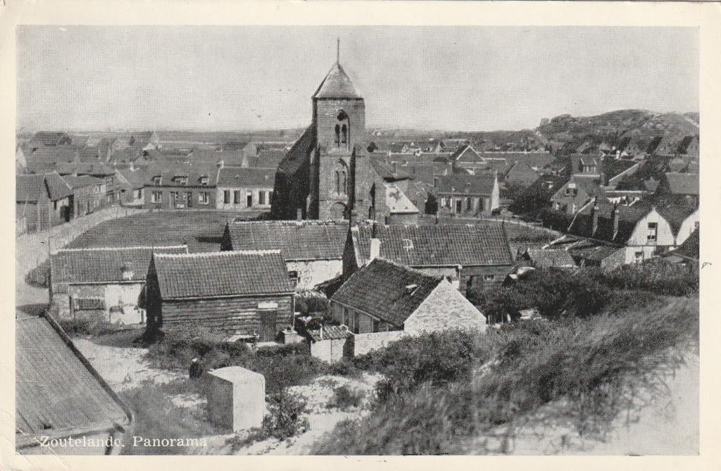 ZOUTELANDE Panorama met Kerk 1954, Verzamelen, Ansichtkaarten | Nederland, Gelopen, Zeeland, 1940 tot 1960, Verzenden