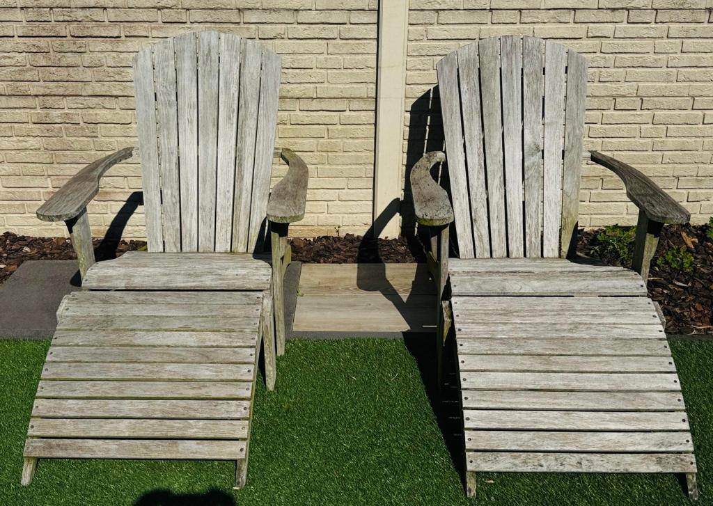 2 stuks Adirondack tuinstoelen met voetenbankje stoel usa, Ophalen, Gebruikt, Hout