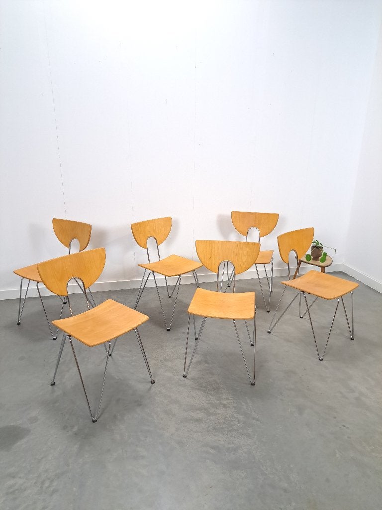 Set 6 x Kusch & Co Mikado 1800, Walter Leeman stoelen, Vintage, design, space age, Gebruikt, Overige kleuren, Ophalen of Verzenden
