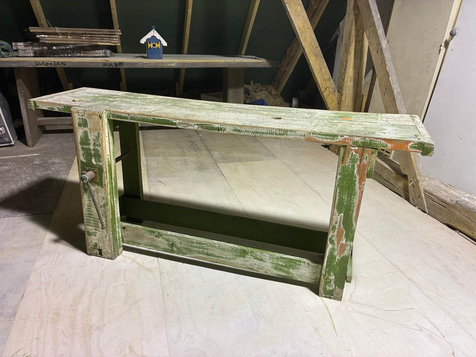 Robuuste werkbank met bankschroef - Vintage look, Ophalen, Gebruikt, 170 cm of meer, Bankschroef