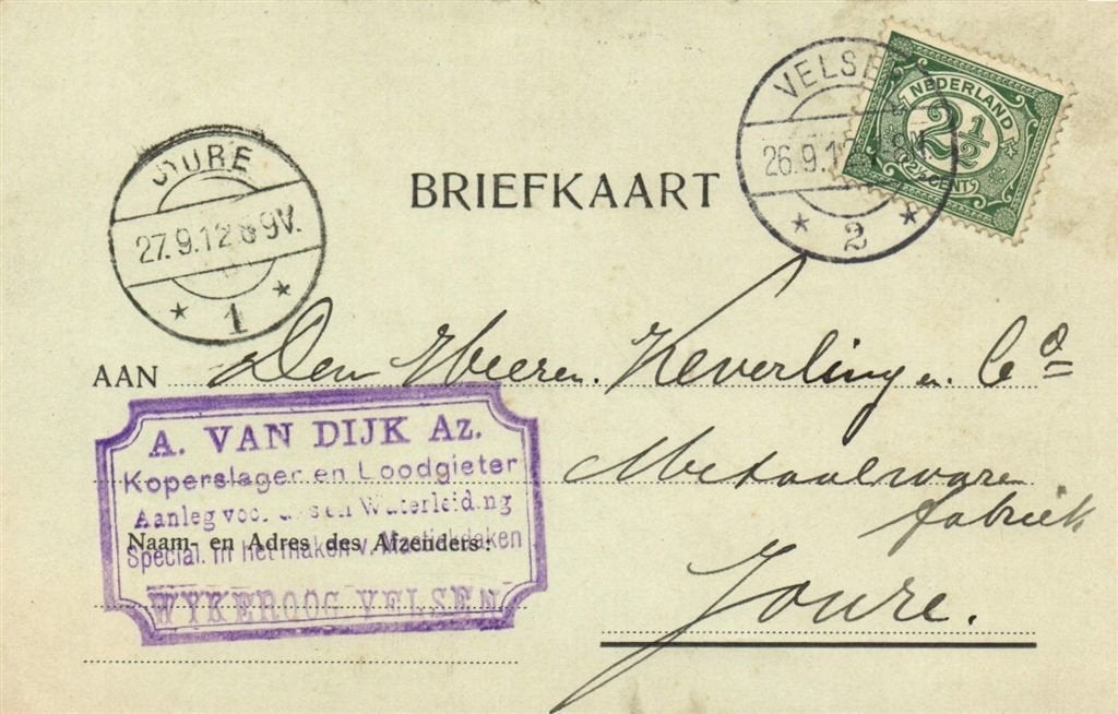 A. van Dijk Az., Wykeroog, Velsen - 09.1912 - briefkaart, Ophalen of Verzenden, Briefkaart
