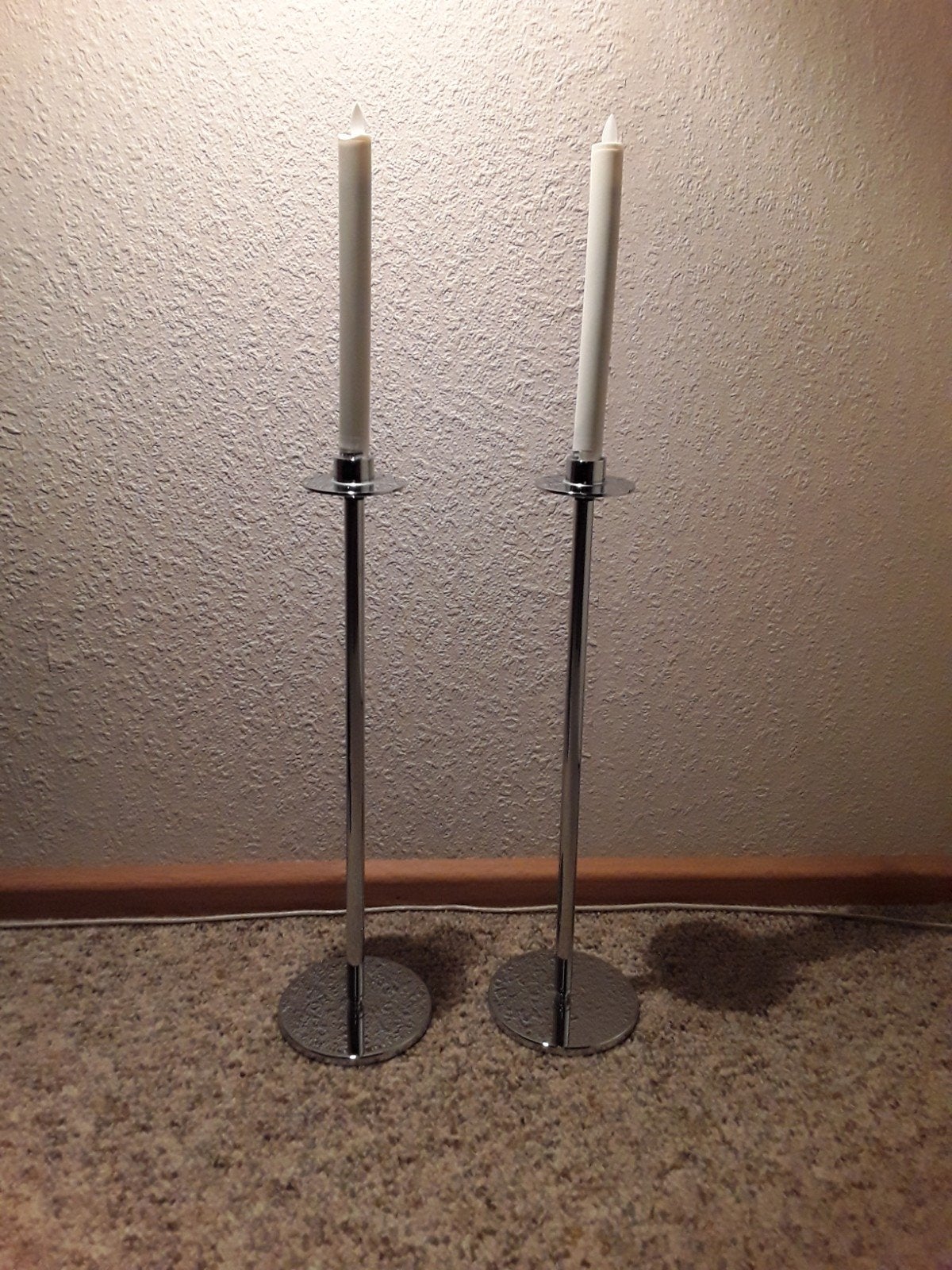 Set prachtige chromen kaarsen standaards, Ophalen, 50 cm, Zo goed als nieuw, Metaal