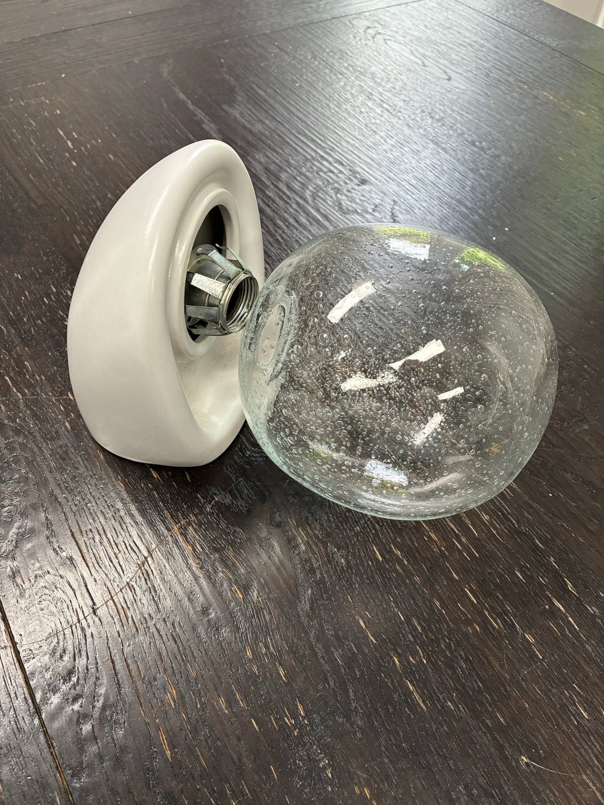 Badkamer glazen wandlamp met keramische houder, Huis en Inrichting, Wit, Overige merken, Zo goed als nieuw, Glas