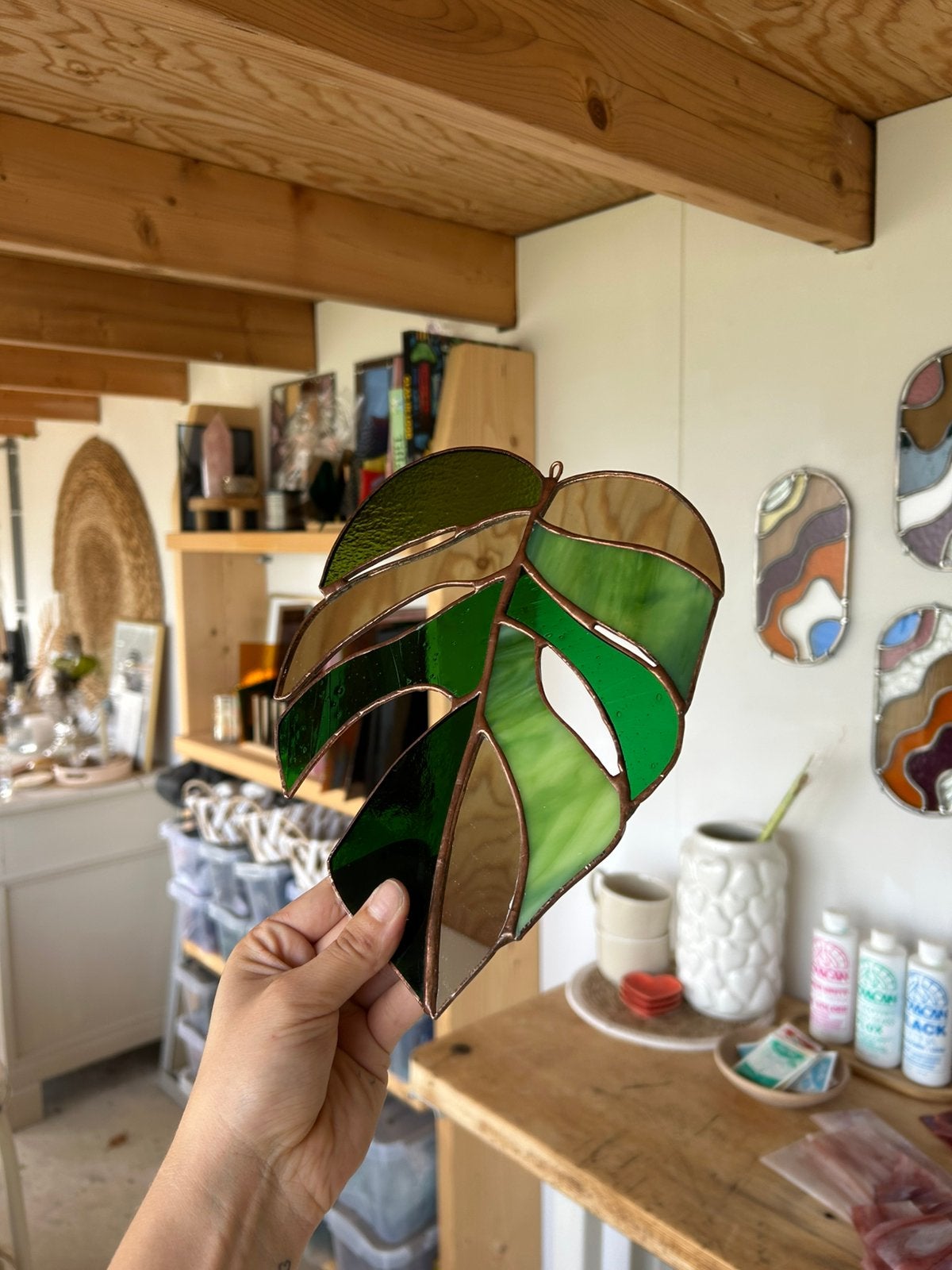 Monstera hanger van glas in lood, Ophalen of Verzenden