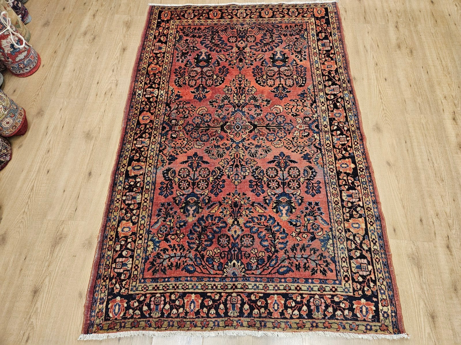 Vintage handgeknoopt perzisch tapijt sarough 194x125, Info@SlatsAntiek.nl, Tweedehands, 100 tot 150 cm, Perzisch