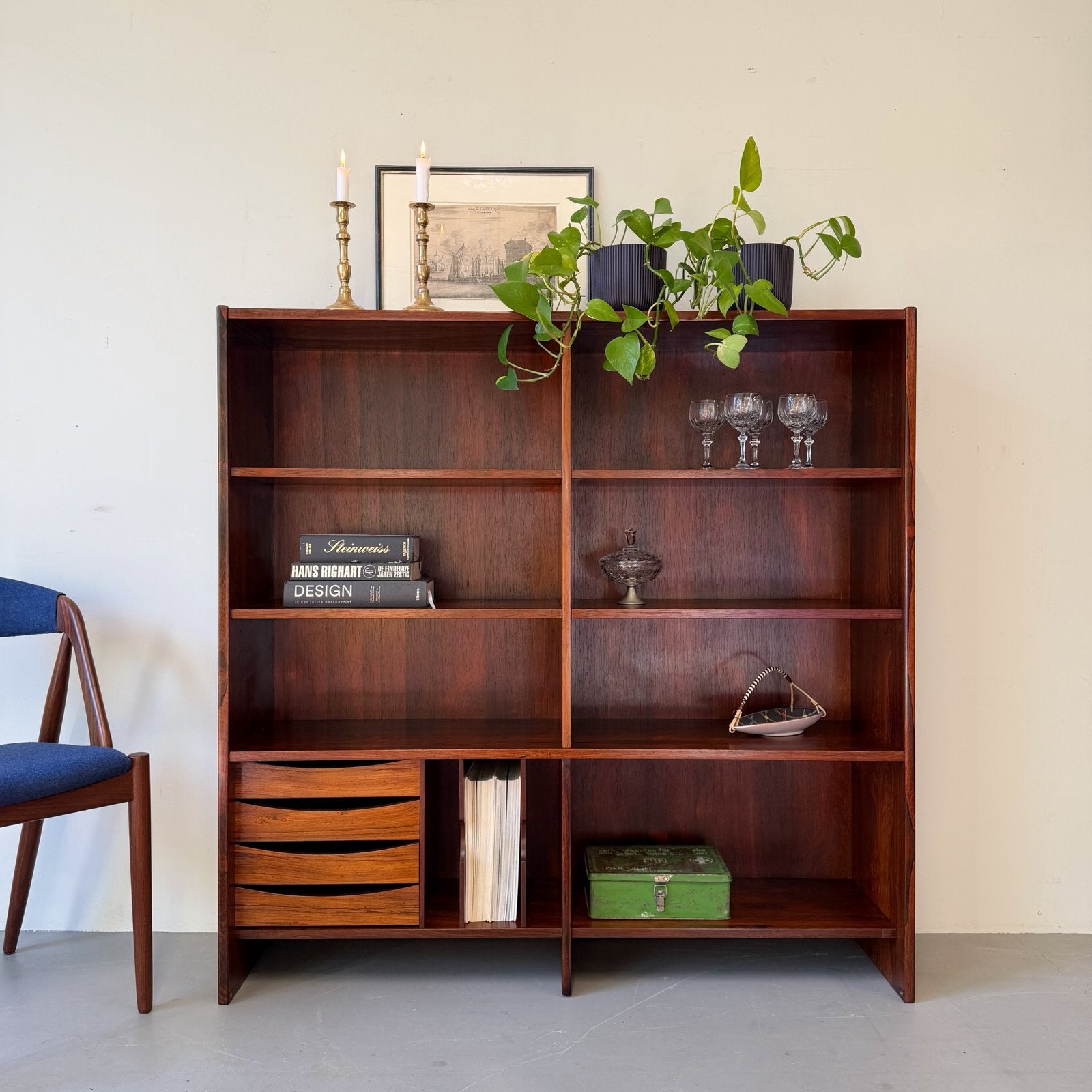 Vintage vakkenkast, boekenkast, rosewood, Gebruikt, ., Ophalen of Verzenden, 25 tot 50 cm