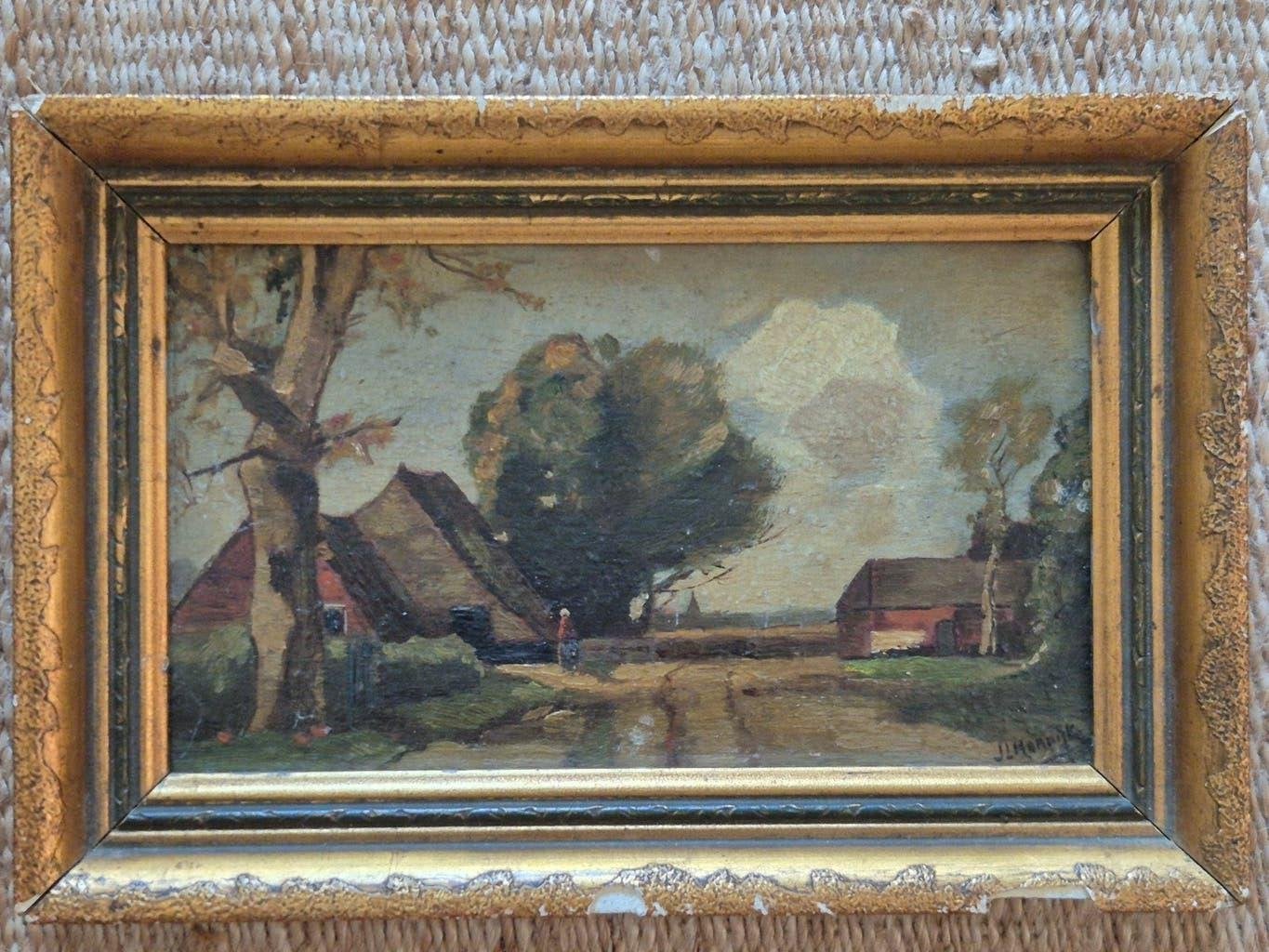 schilderij J.L Hordijk, Antiek en Kunst, Ingelijst, Paneel, Realistisch, Ophalen of Verzenden