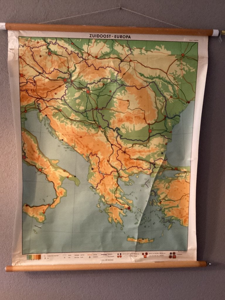 Vintage landkaart, schoolkaart, aardrijkskunde, Z.O.Europa, Ophalen, Aardrijkskunde