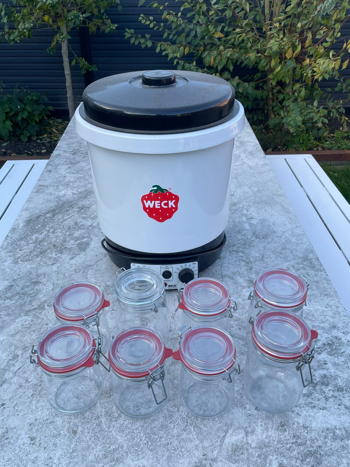 Weck automatische Inmaakketel met thermostaat en 7x Weckpot, Ophalen of Verzenden, Zo goed als nieuw